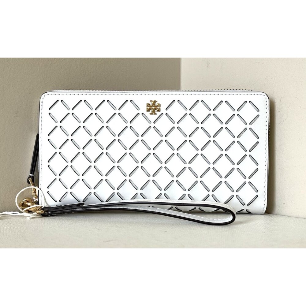 New Tory Burch Emerson Perforated Patent Leather Continental Wallet &Card Holder